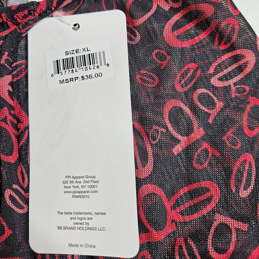 bebe Mesh Cami and Short Lingerie Sleepwear 2 Piece Set, Logo Print, X-Large - Picture 8 of 13